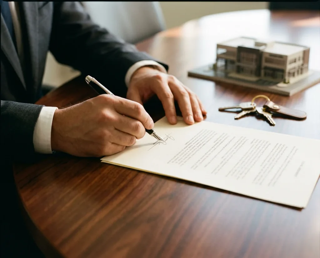 Signing a commercial real estate loan agreement at closing with Prime CRE Lenders